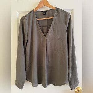 H&M V-Neck Blouse in Olive Gray